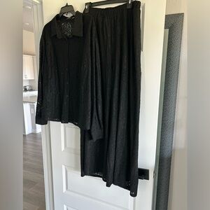 Black lace pants suit